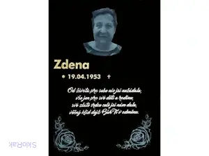 Náhrobní deska černá s portrétem zlacené písmo