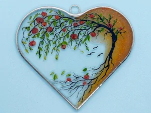 Malované skleněné srdce LÉTO