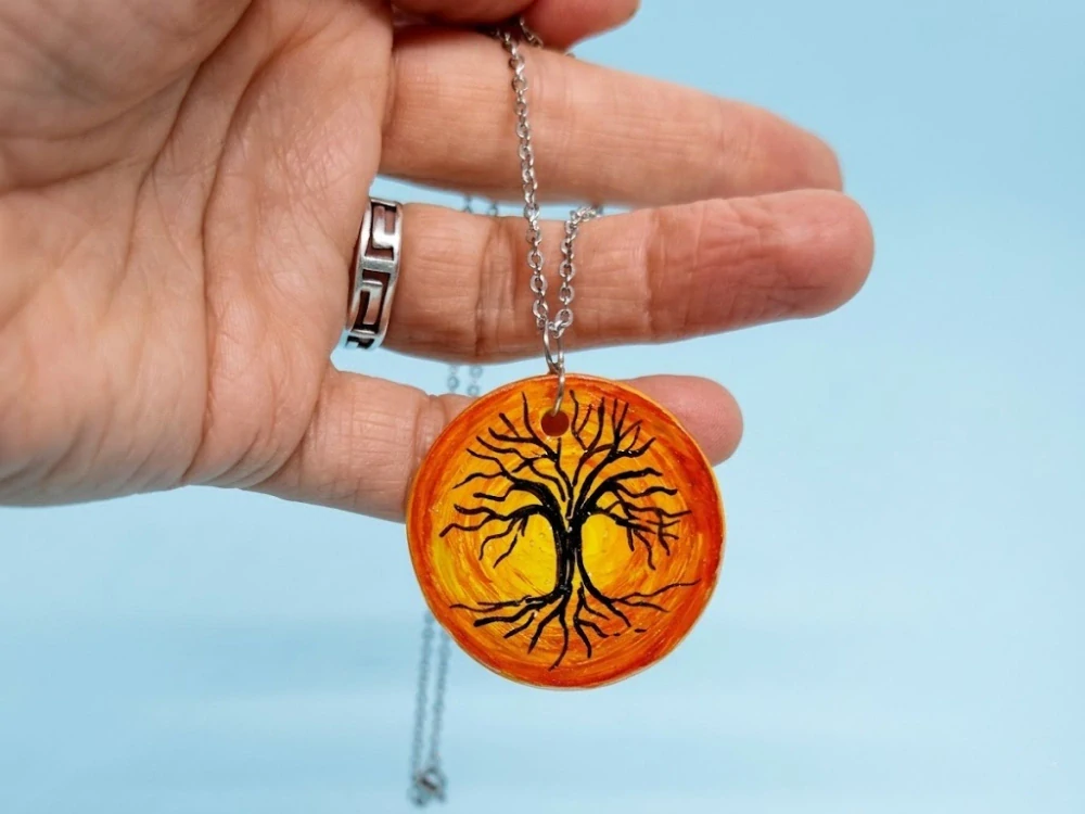 Skleněný amulet  STROM ŽIVOTA / ZÁPAD SLUNCE