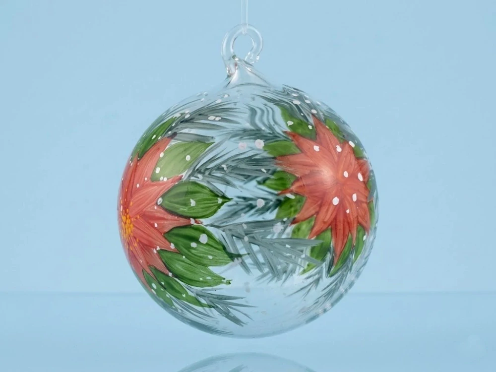Ručně malovaná skleněná koule VÁNOČNÍ RŮŽE