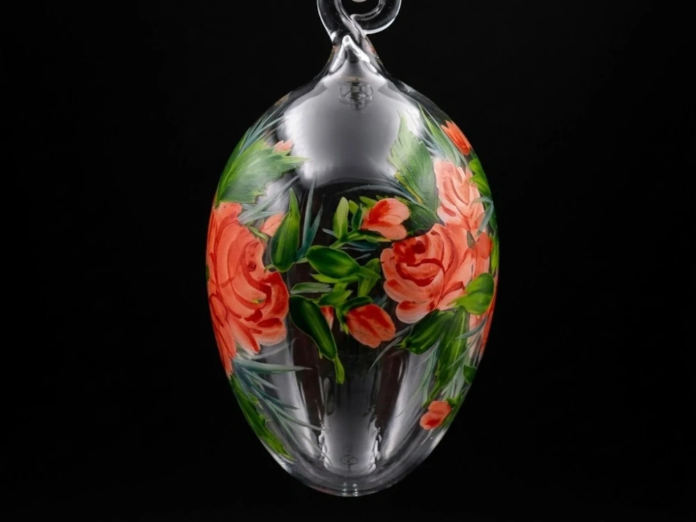 Ručně malované skleněné vajíčko RŮŽE