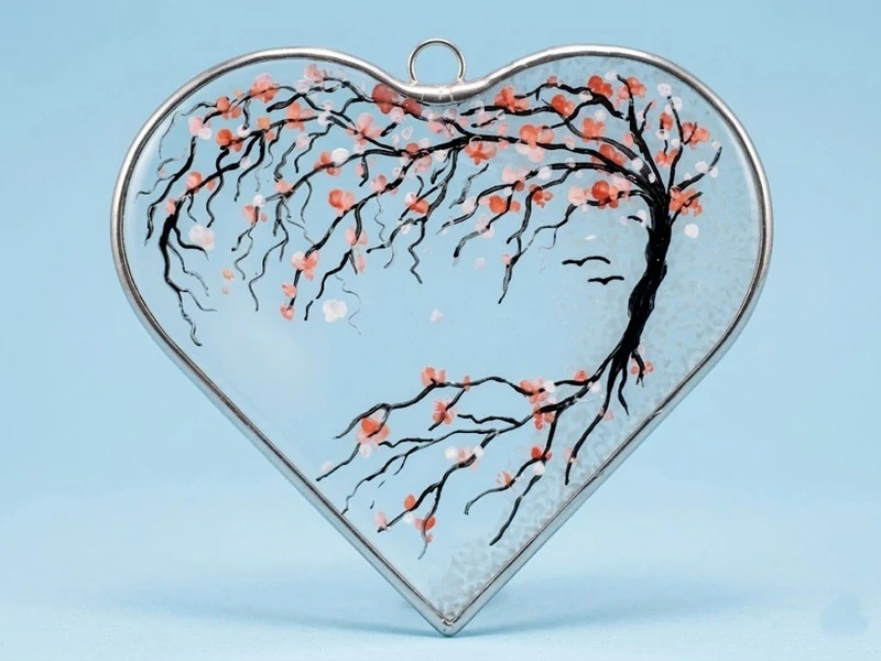 Malované skleněné srdce 4 ROČNÍ OBDOBÍ