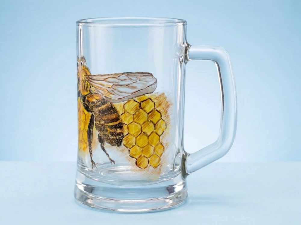 Sklenice na pivo malovaný motiv VČELA