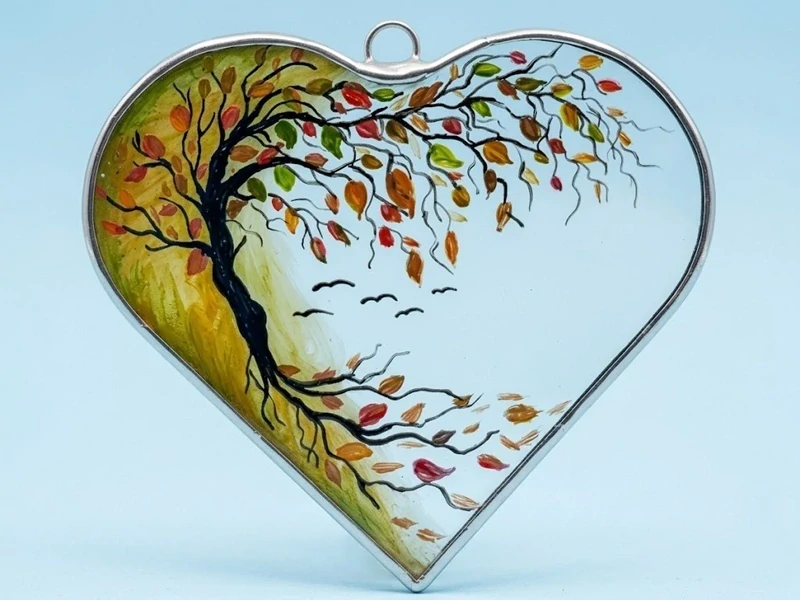 Malované skleněné srdce 4 ROČNÍ OBDOBÍ