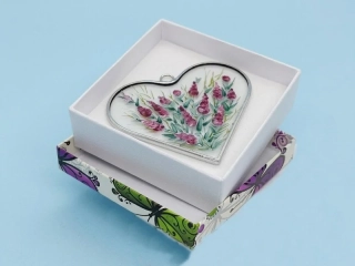 Malované skleněné srdce LEVANDULE