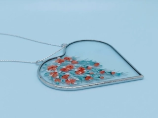 Malované skleněné srdce KVĚTINY