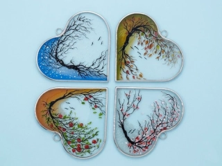 Malované skleněné srdce 4 ROČNÍ OBDOBÍ