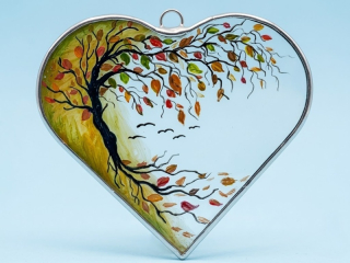 Malované skleněné srdce PODZIM