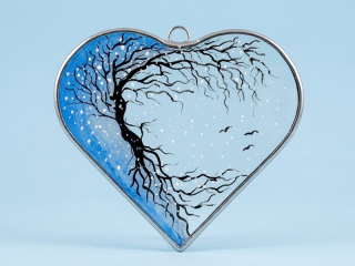 Malované skleněné srdce ZIMA